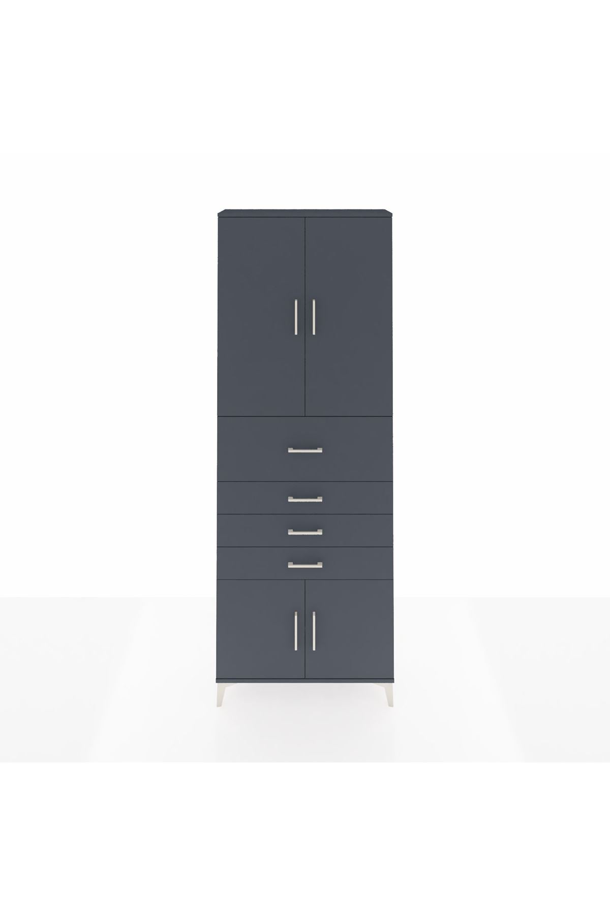 Arges Dolap 4 Raflı 4 Çekmeceli 4 Kapaklı 88x30x243 Antrasit-Antrasit