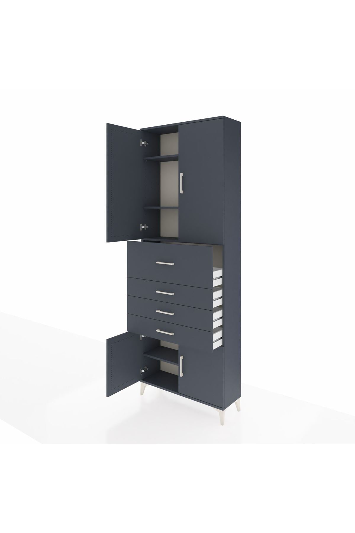 Arges Dolap 4 Raflı 4 Çekmeceli 4 Kapaklı 88x30x243 Antrasit-Antrasit