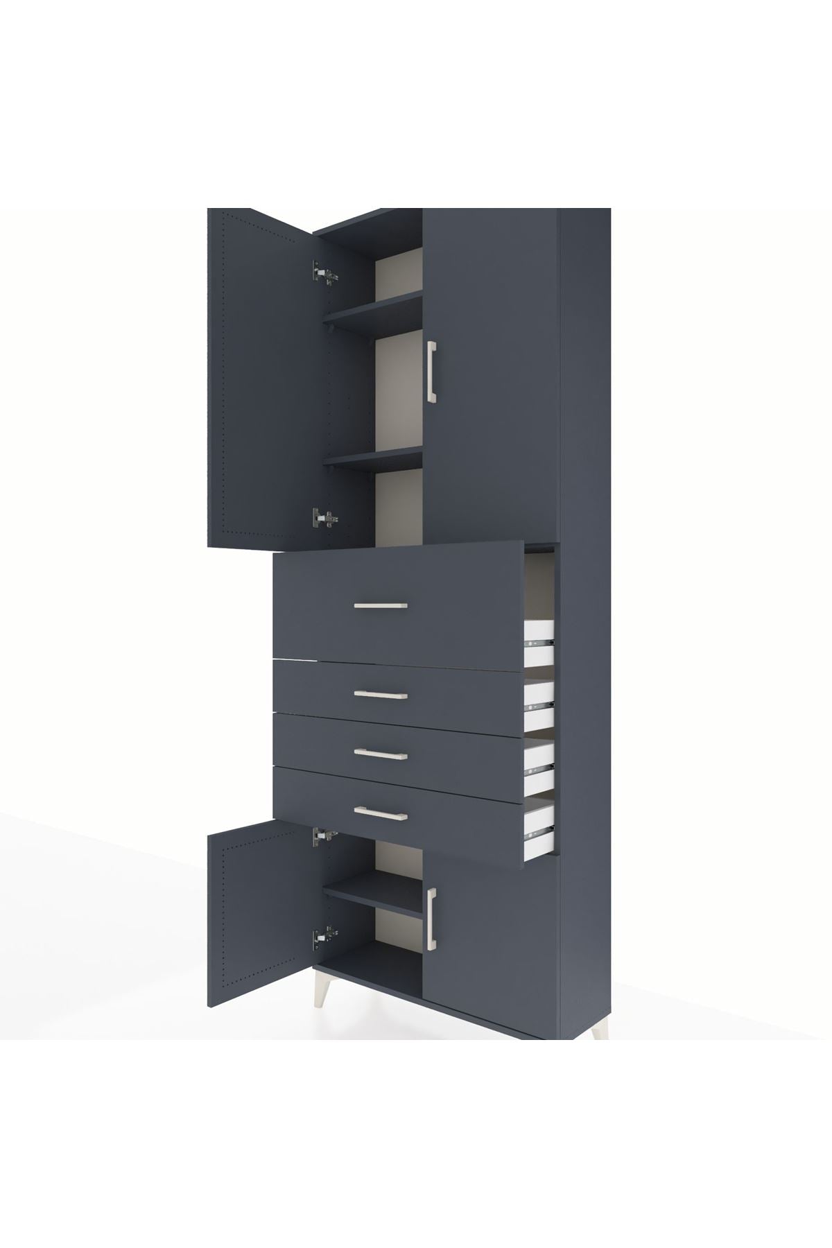 Arges Dolap 4 Raflı 4 Çekmeceli 4 Kapaklı 88x30x243 Antrasit-Antrasit