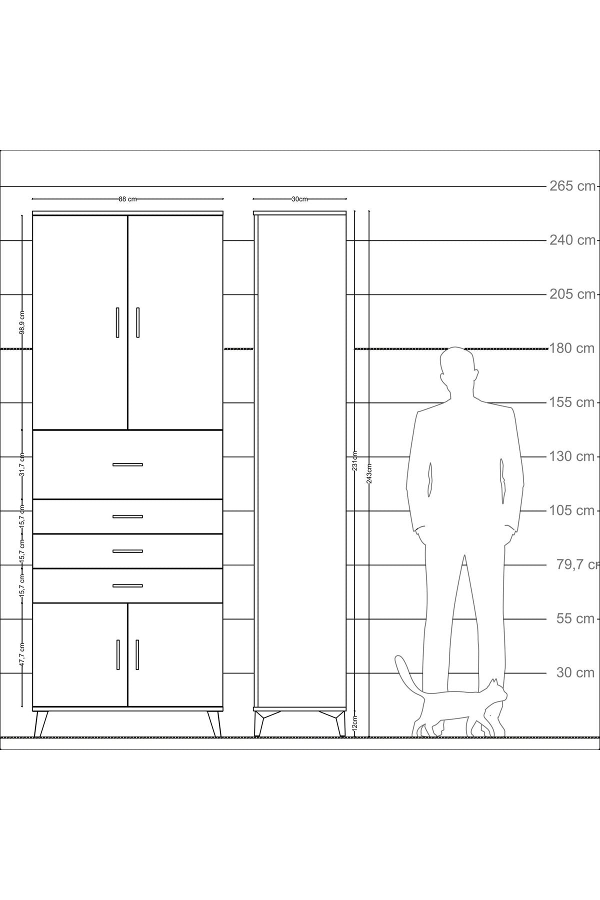 Arges Dolap 4 Raflı 4 Çekmeceli 4 Kapaklı 88x30x243 Antrasit-Antrasit