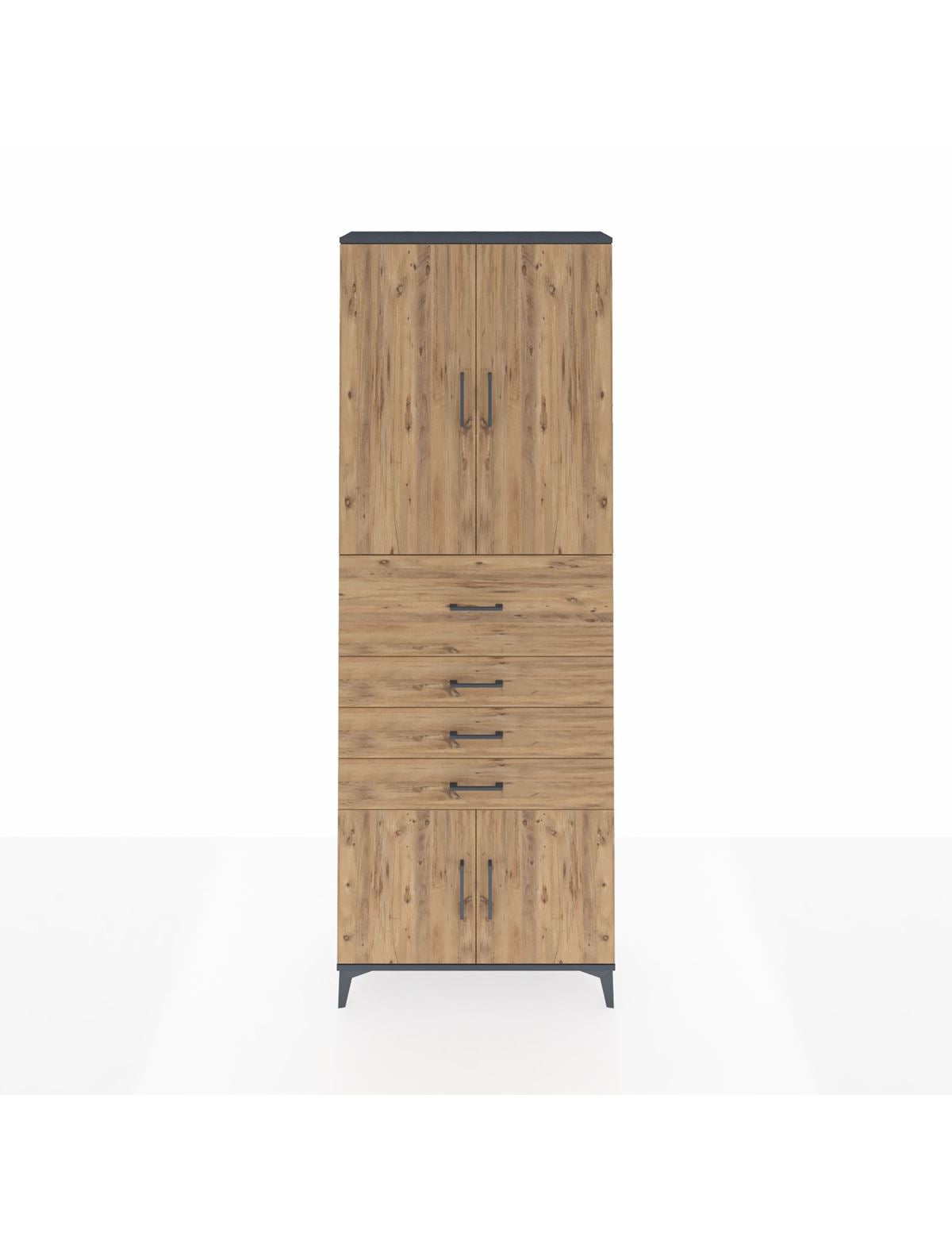 Arges Dolap 4 Raflı 4 Çekmeceli 4 Kapaklı 88x30x243 Antrasit-Çam