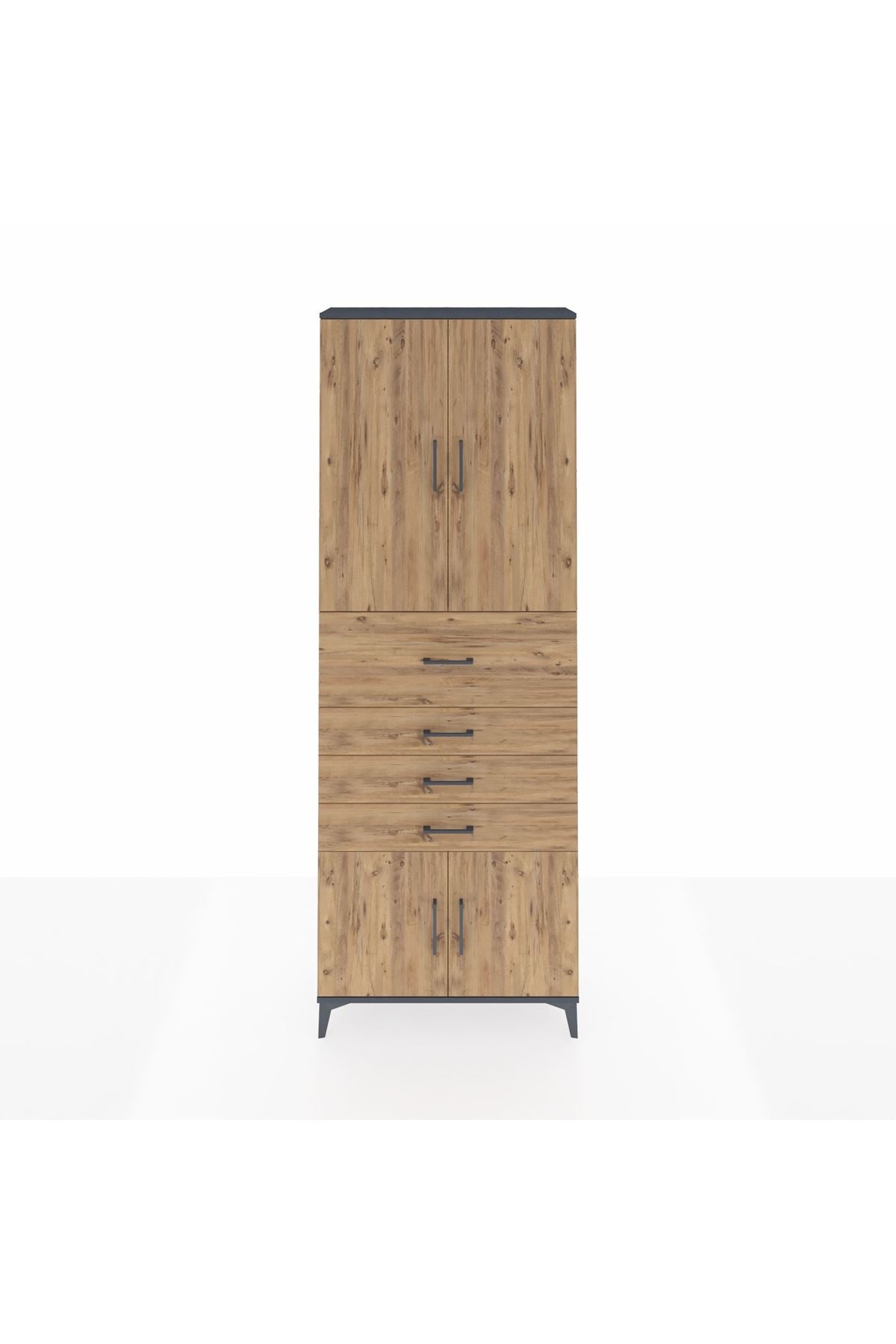 Arges Dolap 4 Raflı 4 Çekmeceli 4 Kapaklı 88x30x243 Antrasit-Çam