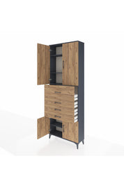 Arges Dolap 4 Raflı 4 Çekmeceli 4 Kapaklı 88x30x243 Antrasit-Çam