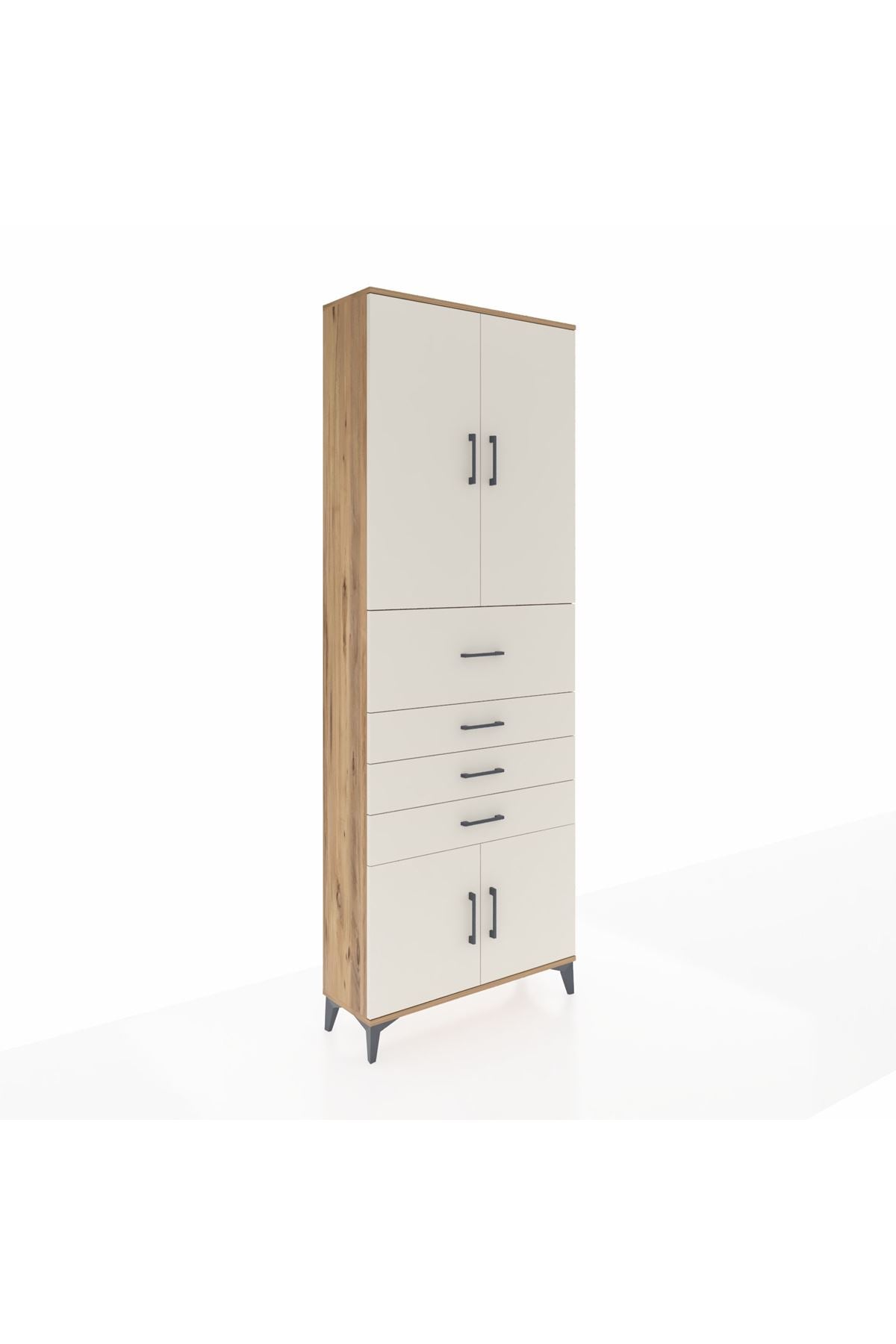 Arges Dolap 4 Raflı 4 Çekmeceli 4 Kapaklı 88x30x243 Çam-Aytaşı