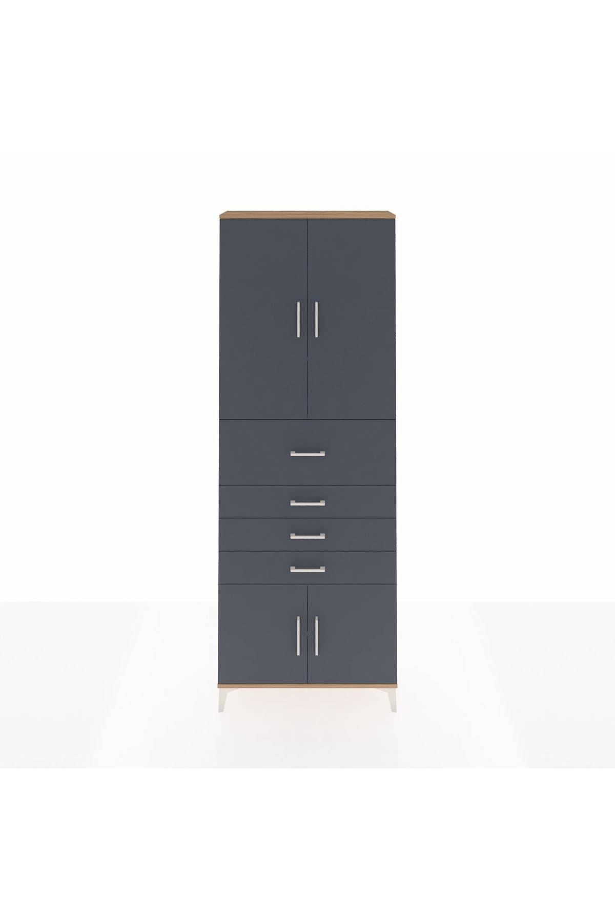 Arges Dolap 4 Raflı 4 Çekmeceli 4 Kapaklı 88x30x243 Çam-Antrasit