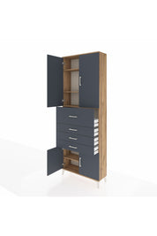 Arges Dolap 4 Raflı 4 Çekmeceli 4 Kapaklı 88x30x243 Çam-Antrasit