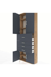 Arges Dolap 4 Raflı 4 Çekmeceli 4 Kapaklı 88x30x243 Çam-Antrasit