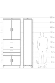 Arges Dolap 4 Raflı 4 Çekmeceli 4 Kapaklı 88x30x243 Çam-Antrasit