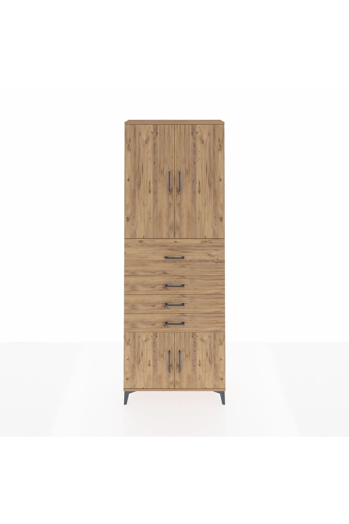 Arges Dolap 4 Raflı 4 Çekmeceli 4 Kapaklı 88x30x243 Çam-Çam