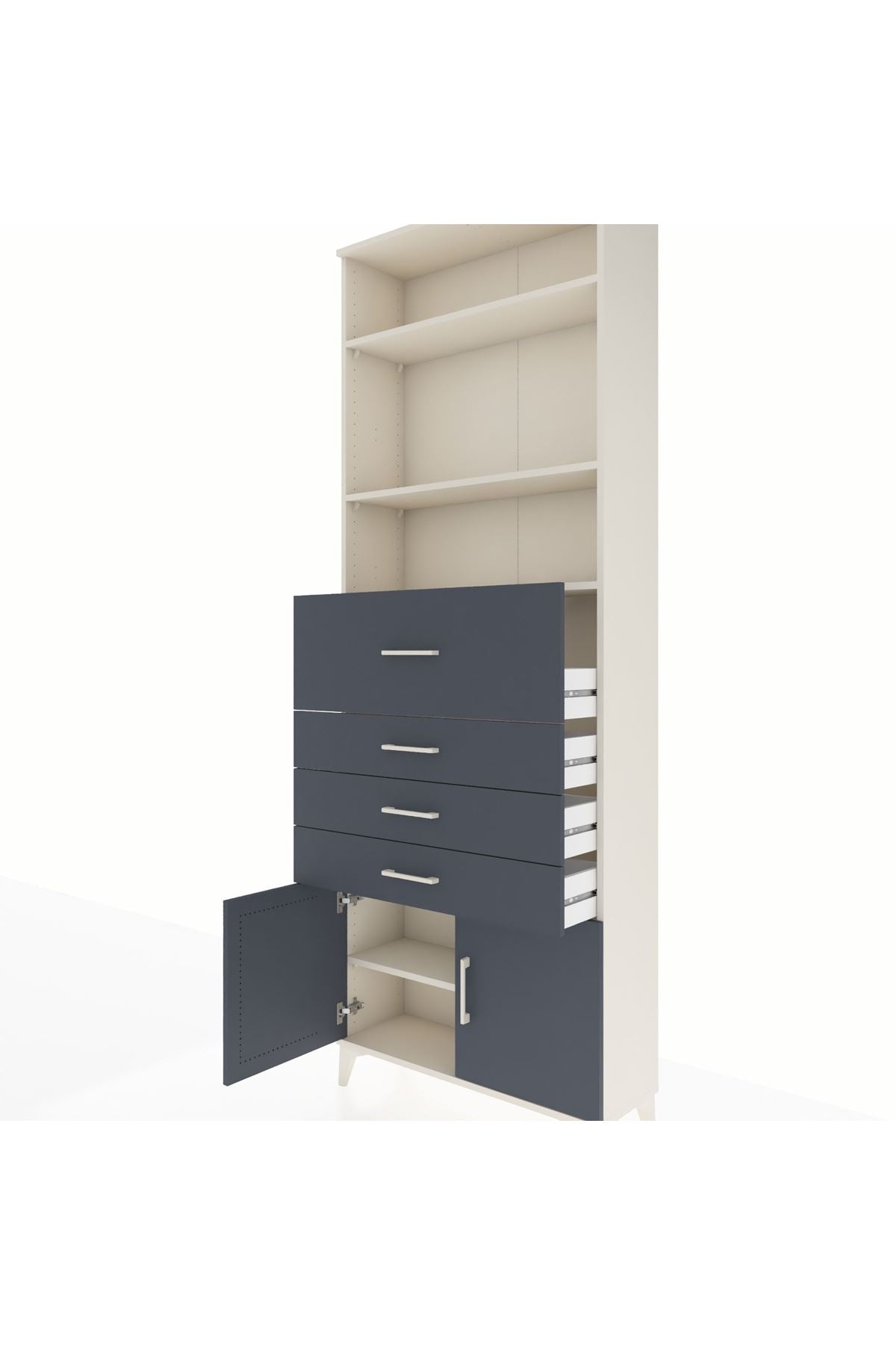 Arges Dolap 4 Raflı 4 Çekmeceli 2 Kapaklı 88x30x243 Aytaşı-Antrasit