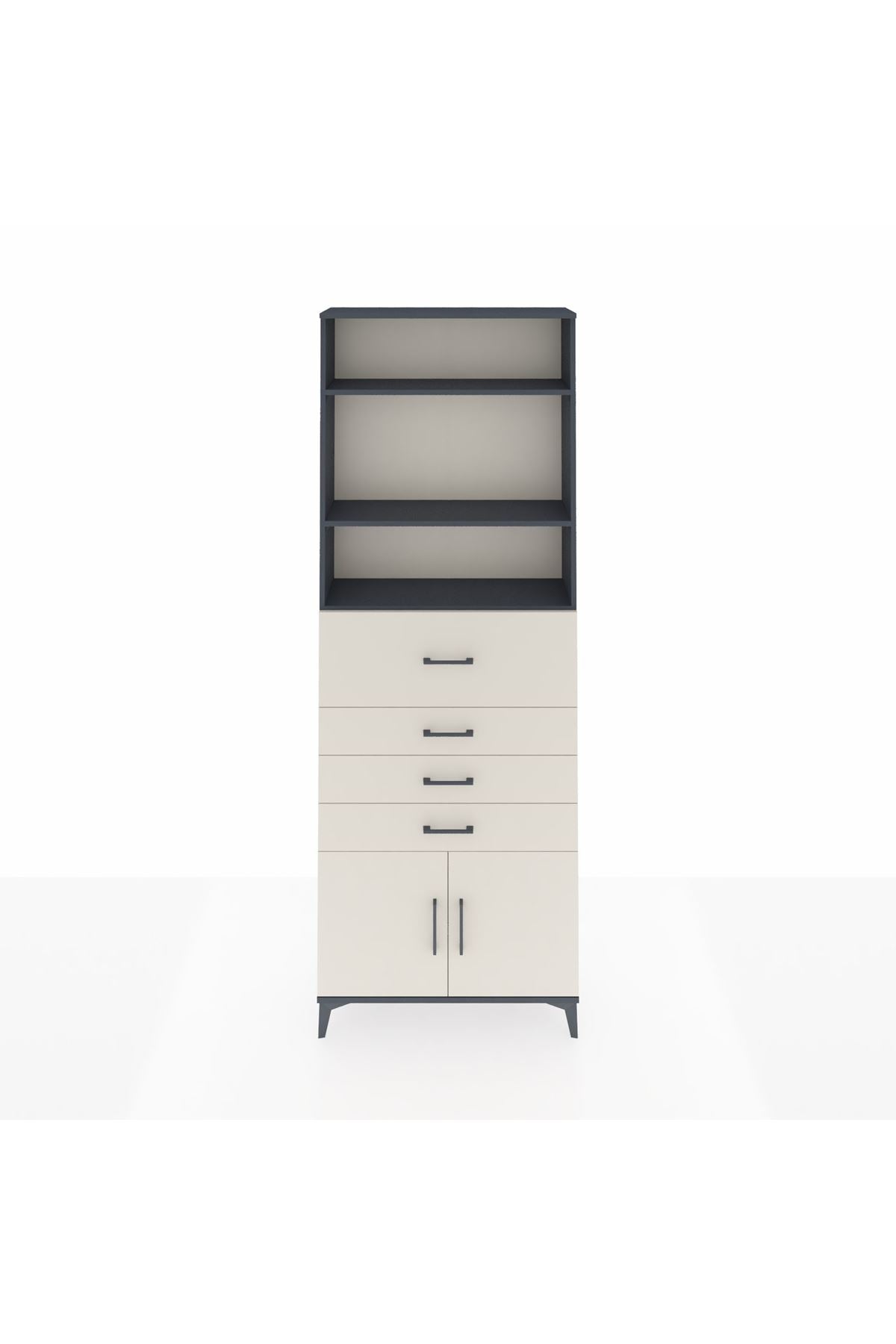 Arges Dolap 4 Raflı 4 Çekmeceli 2 Kapaklı 88x30x243 Antrasit-Aytaşı