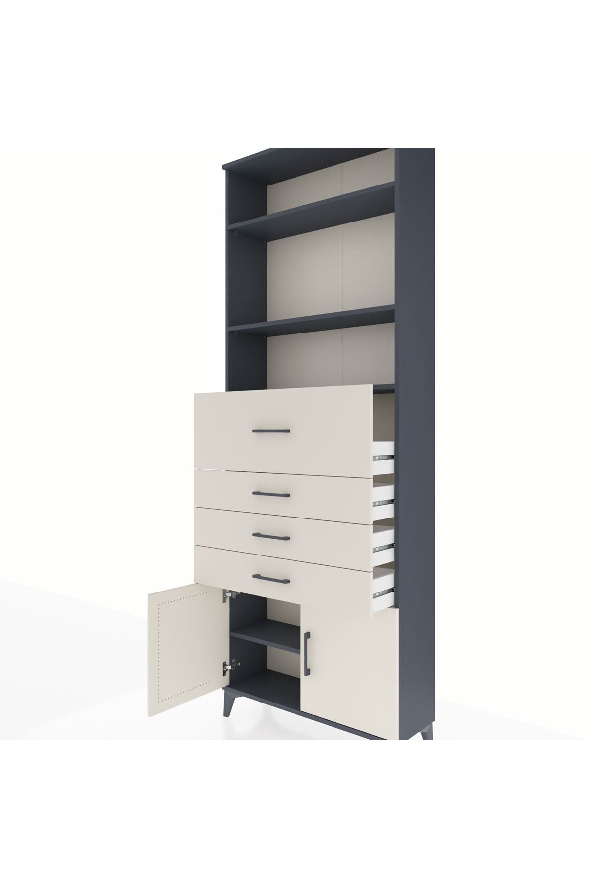 Arges Dolap 4 Raflı 4 Çekmeceli 2 Kapaklı 88x30x243 Antrasit-Aytaşı