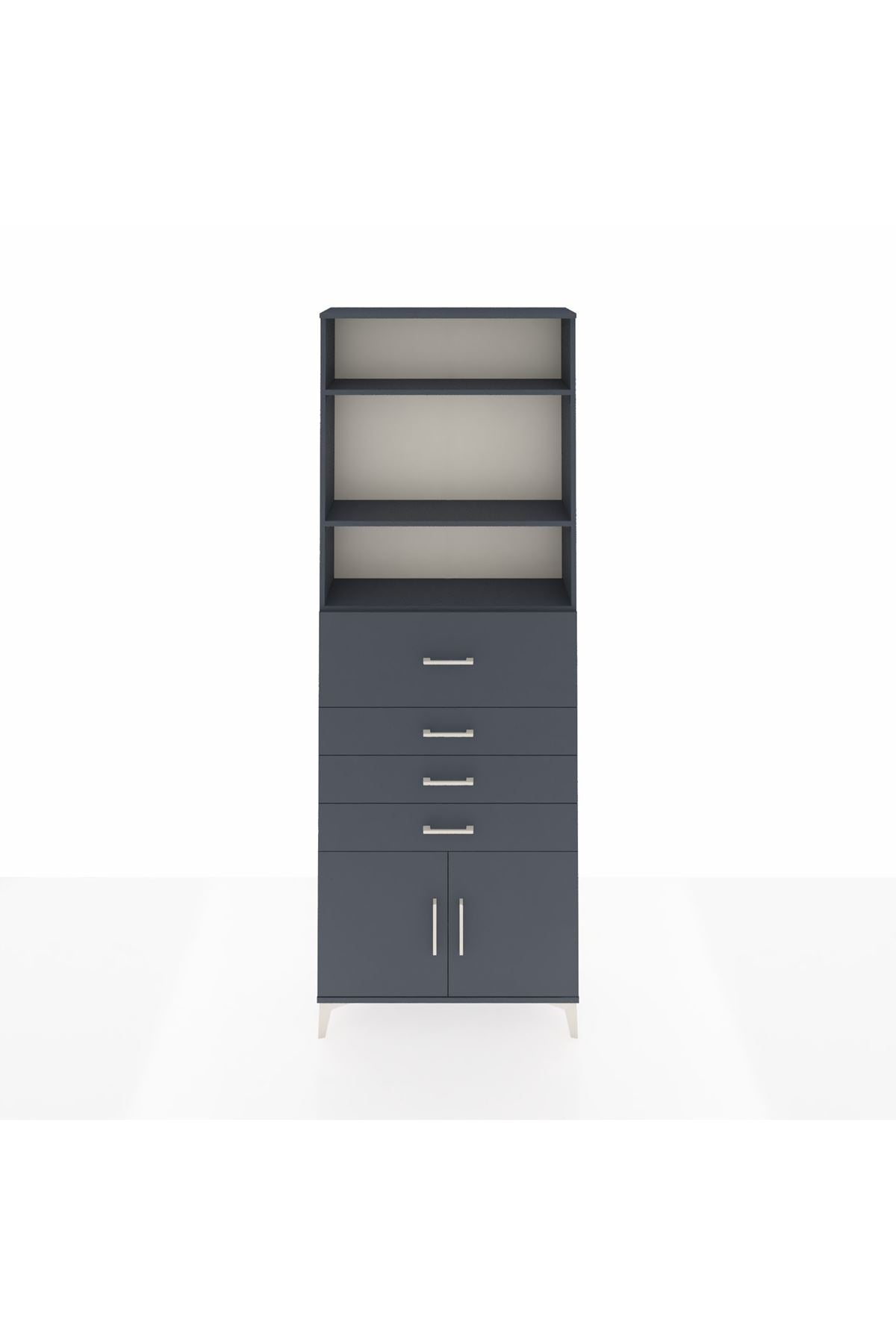 Arges Dolap 4 Raflı 4 Çekmeceli 2 Kapaklı 88x30x243 Antrasit-Antrasit