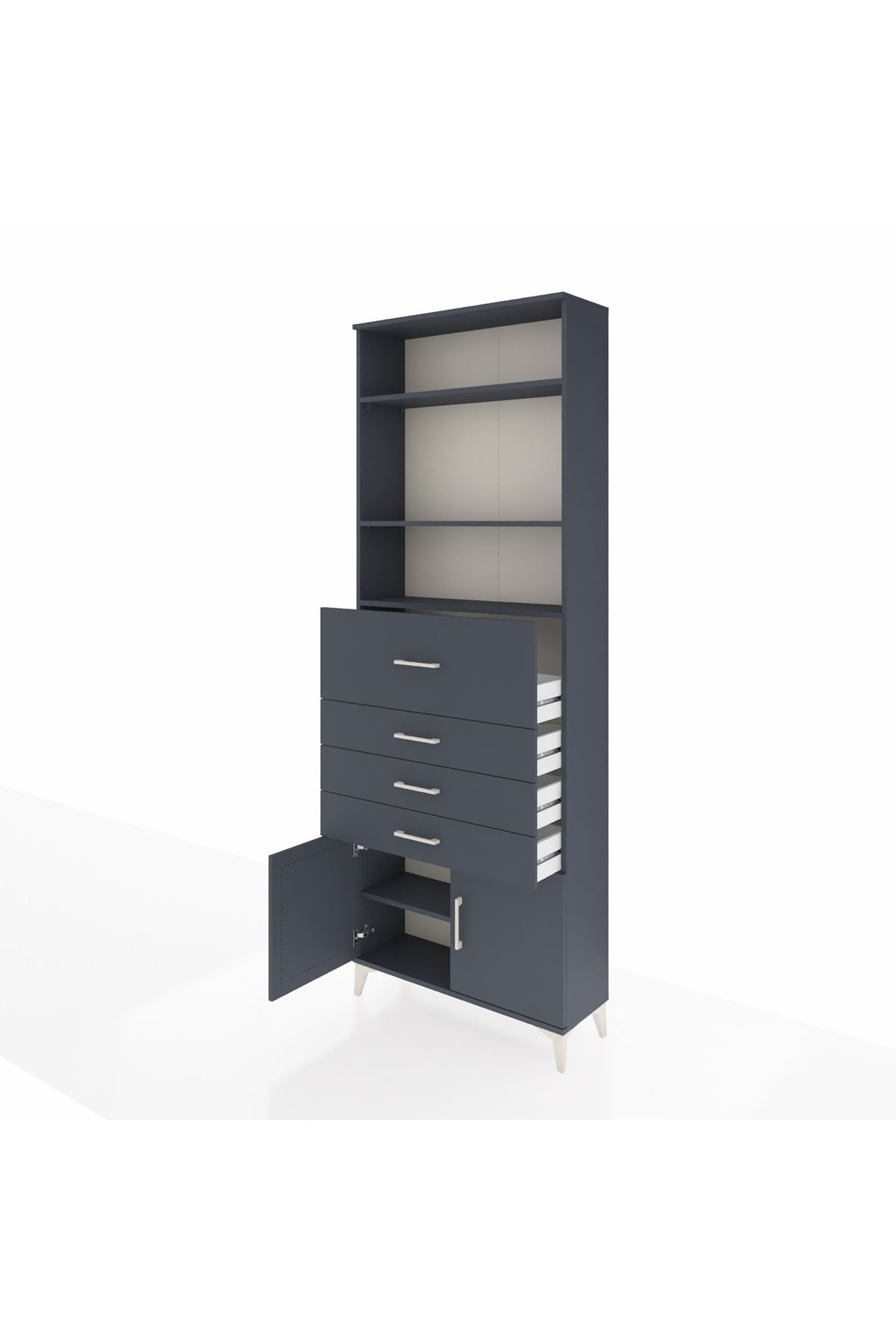 Arges Dolap 4 Raflı 4 Çekmeceli 2 Kapaklı 88x30x243 Antrasit-Antrasit