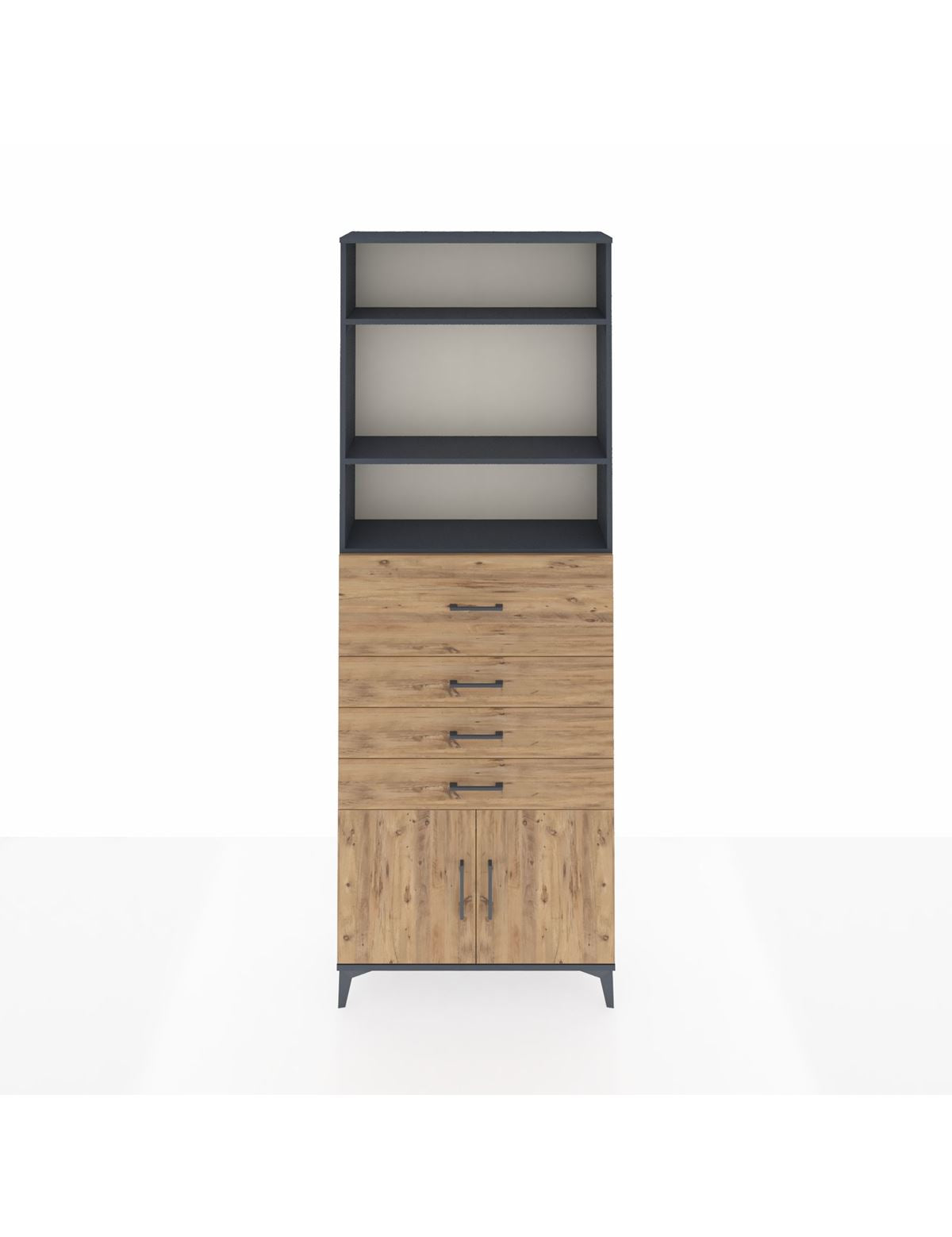 Arges Dolap 4 Raflı 4 Çekmeceli 2 Kapaklı 88x30x243 Antrasit-Çam