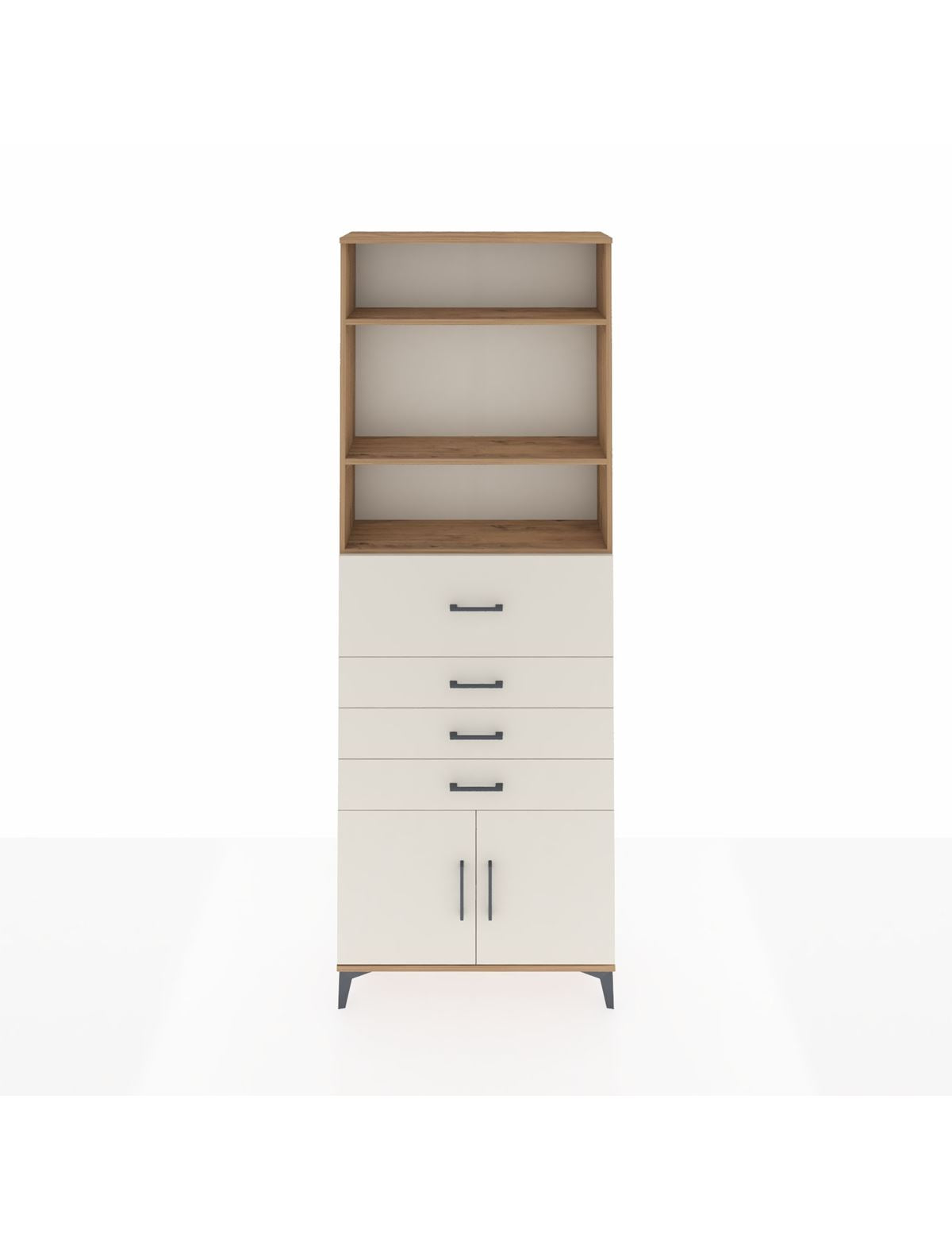 Arges Dolap 4 Raflı 4 Çekmeceli 2 Kapaklı 88x30x243 Çam-Aytaşı