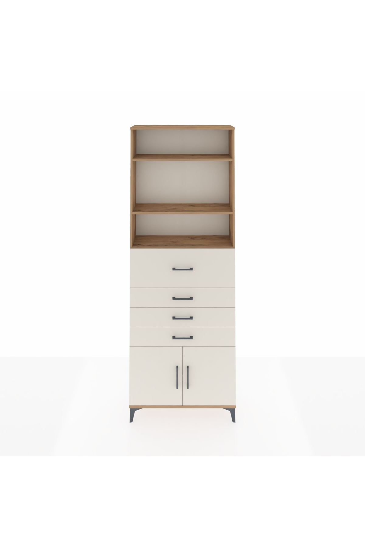 Arges Dolap 4 Raflı 4 Çekmeceli 2 Kapaklı 88x30x243 Çam-Aytaşı