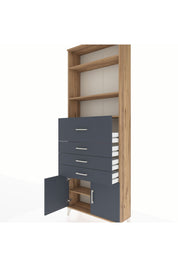 Arges Dolap 4 Raflı 4 Çekmeceli 2 Kapaklı 88x30x243 Çam-Antrasit