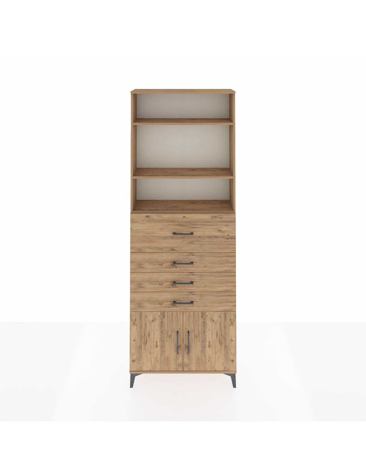 Arges Dolap 4 Raflı 4 Çekmeceli 2 Kapaklı 88x30x243 Çam-Çam