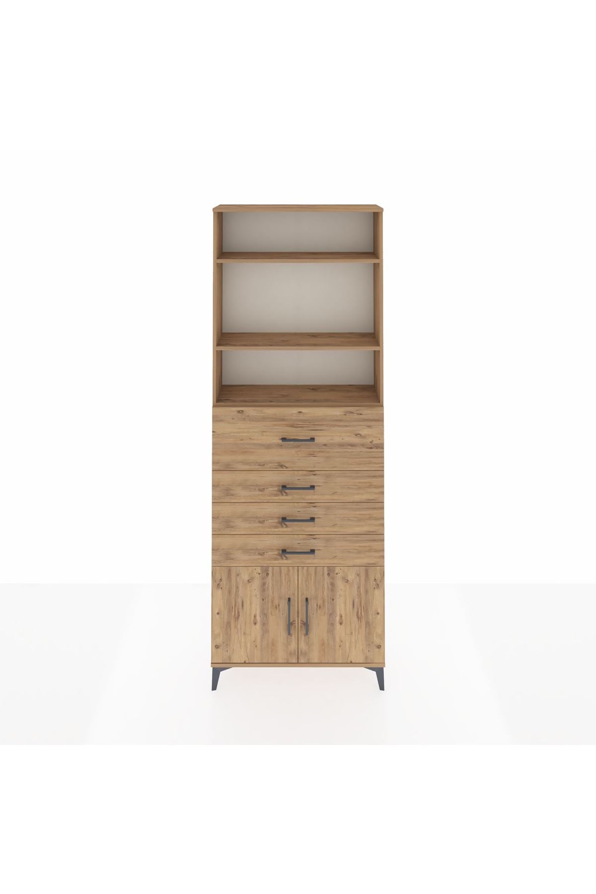 Arges Dolap 4 Raflı 4 Çekmeceli 2 Kapaklı 88x30x243 Çam-Çam