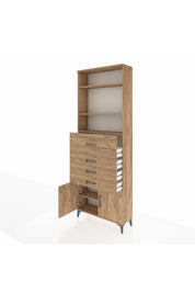 Arges Dolap 4 Raflı 4 Çekmeceli 2 Kapaklı 88x30x243 Çam-Çam