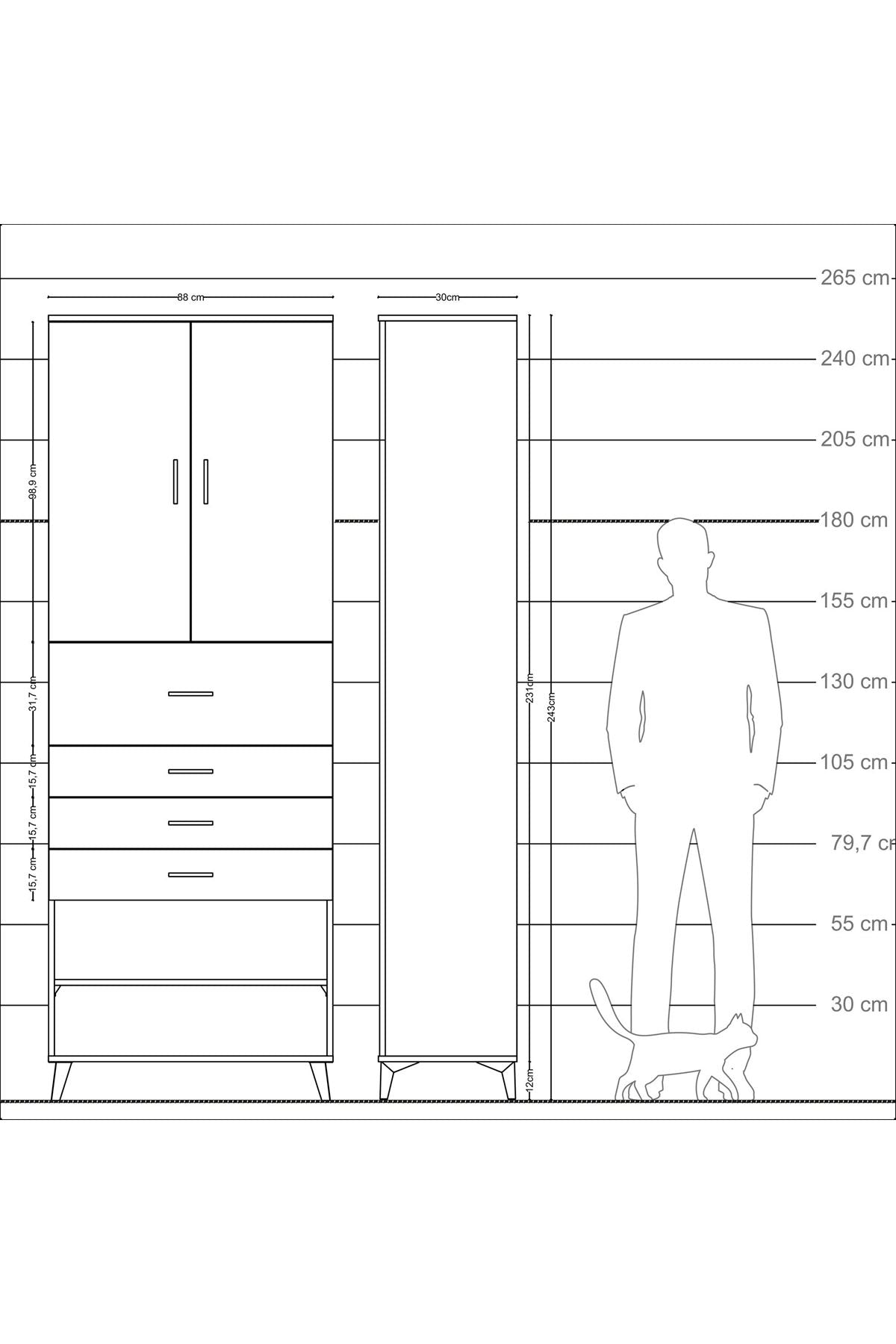 Arges Dolap 4 Raflı 4 Çekmeceli 2 Kapaklı 88x30x243 Aytaşı-Antrasit