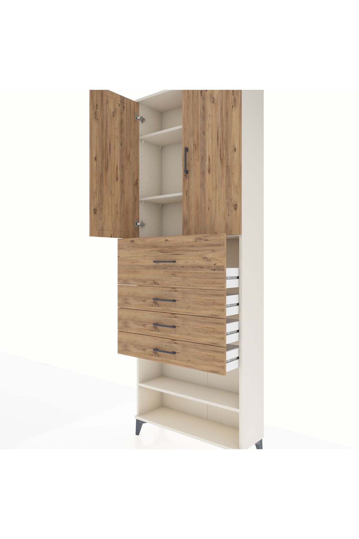 Arges Dolap 4 Raflı 4 Çekmeceli 2 Kapaklı 88x30x243 Aytaşı-Çam