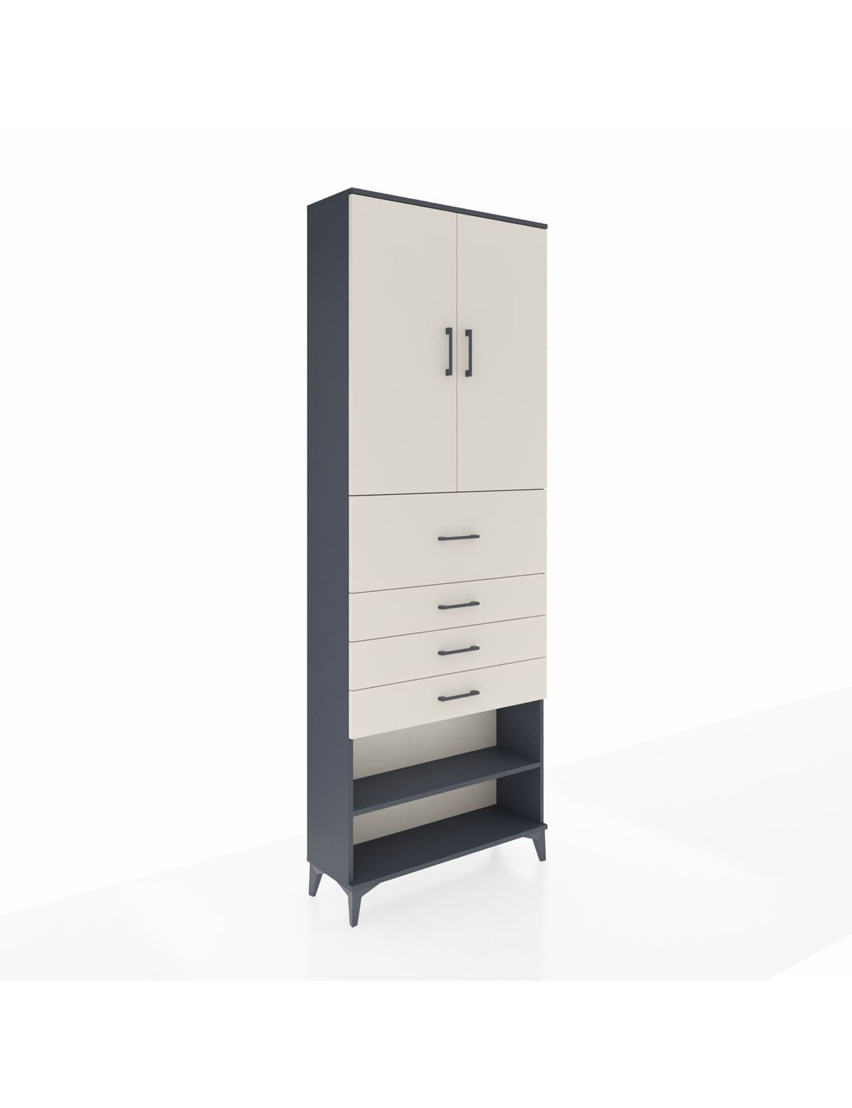 Arges Dolap 4 Raflı 4 Çekmeceli 2 Kapaklı 88x30x243 Antrasit-Aytaşı