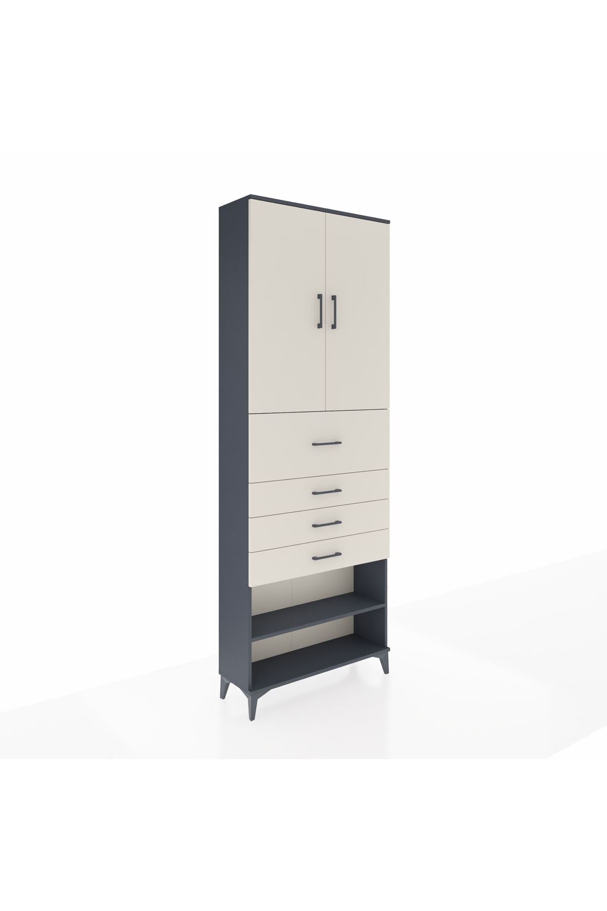 Arges Dolap 4 Raflı 4 Çekmeceli 2 Kapaklı 88x30x243 Antrasit-Aytaşı