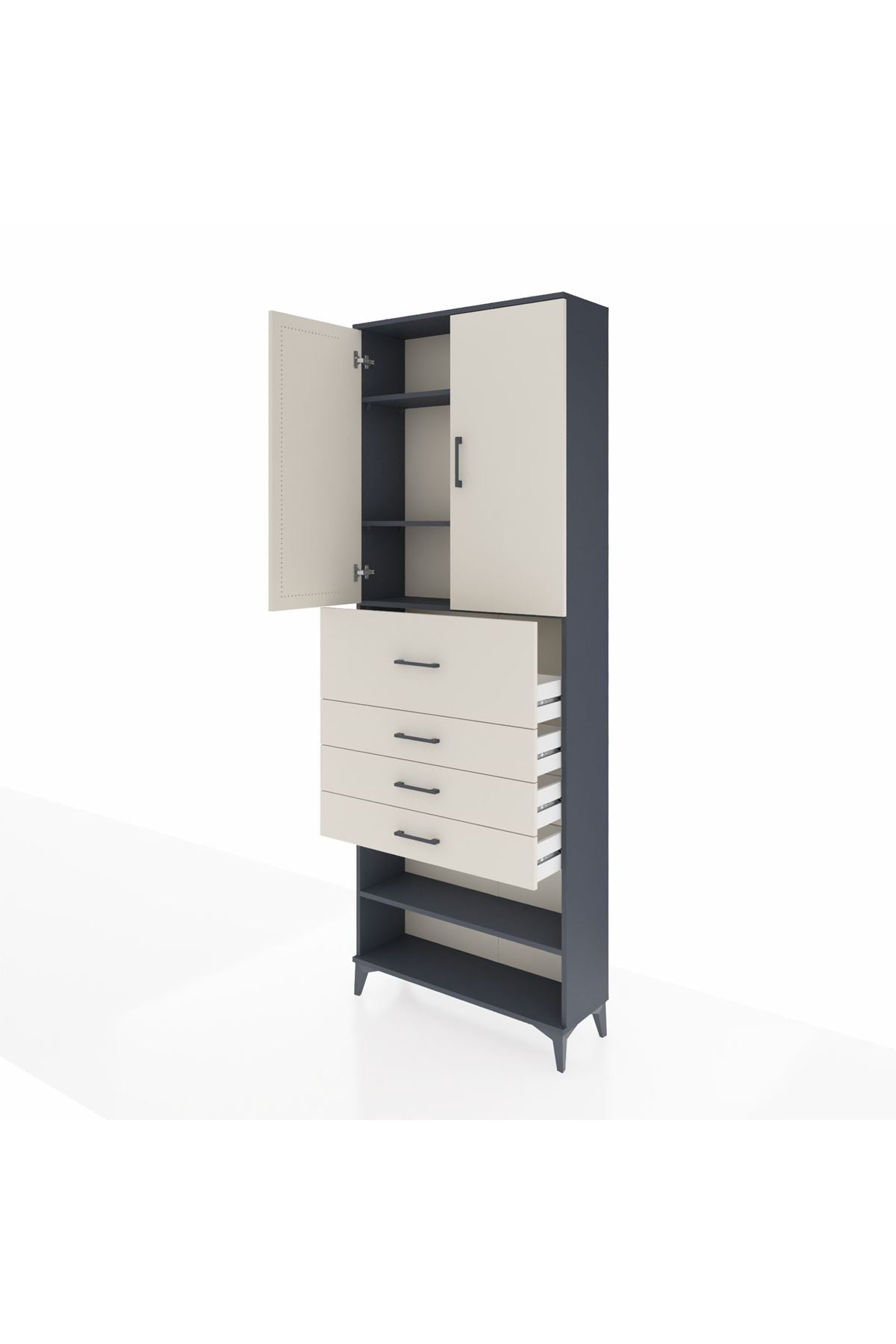 Arges Dolap 4 Raflı 4 Çekmeceli 2 Kapaklı 88x30x243 Antrasit-Aytaşı