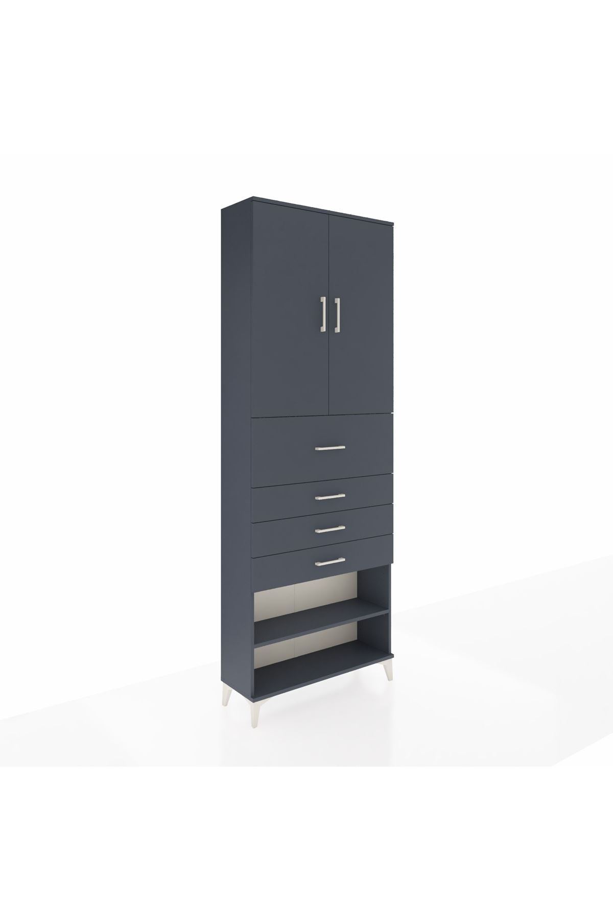 Arges Dolap 4 Raflı 4 Çekmeceli 2 Kapaklı 88x30x243 Antrasit-Antrasit