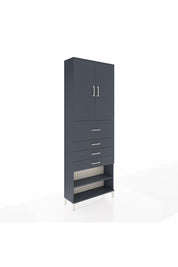 Arges Dolap 4 Raflı 4 Çekmeceli 2 Kapaklı 88x30x243 Antrasit-Antrasit