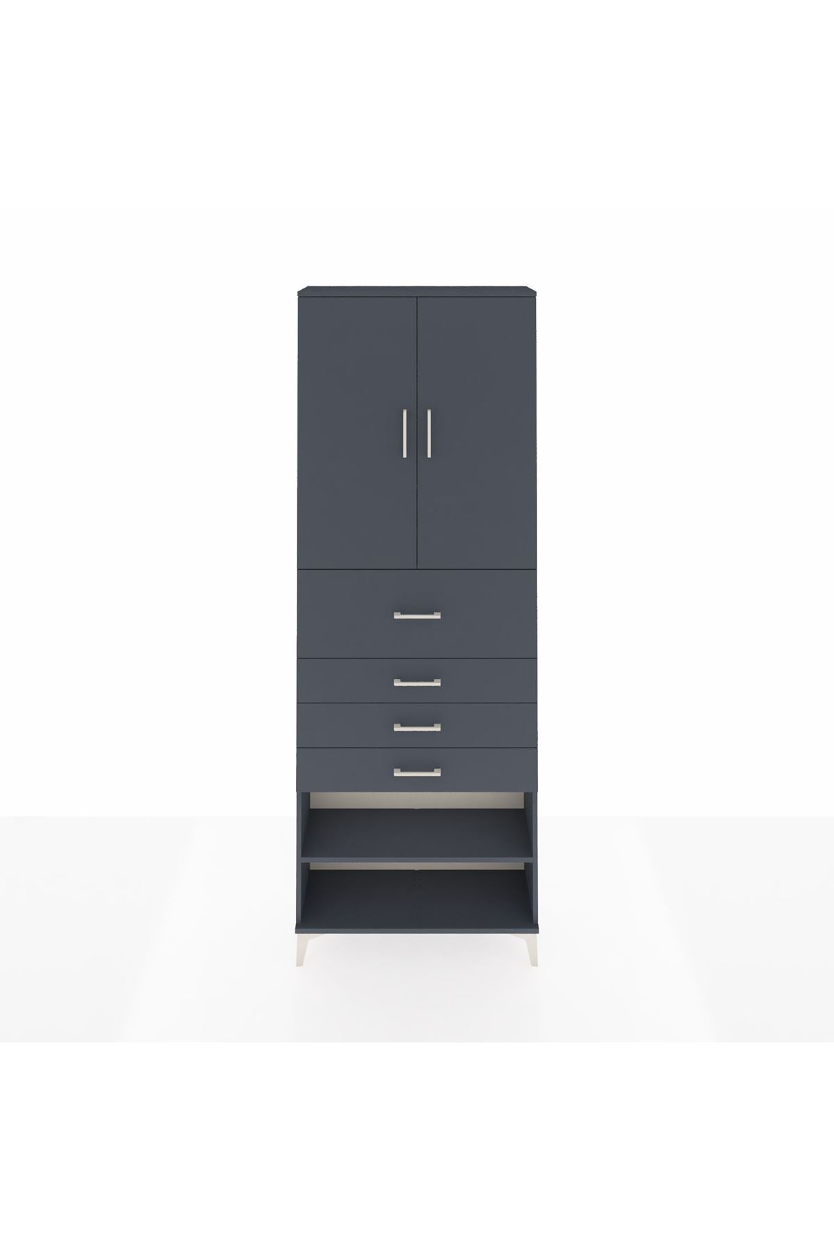 Arges Dolap 4 Raflı 4 Çekmeceli 2 Kapaklı 88x30x243 Antrasit-Antrasit