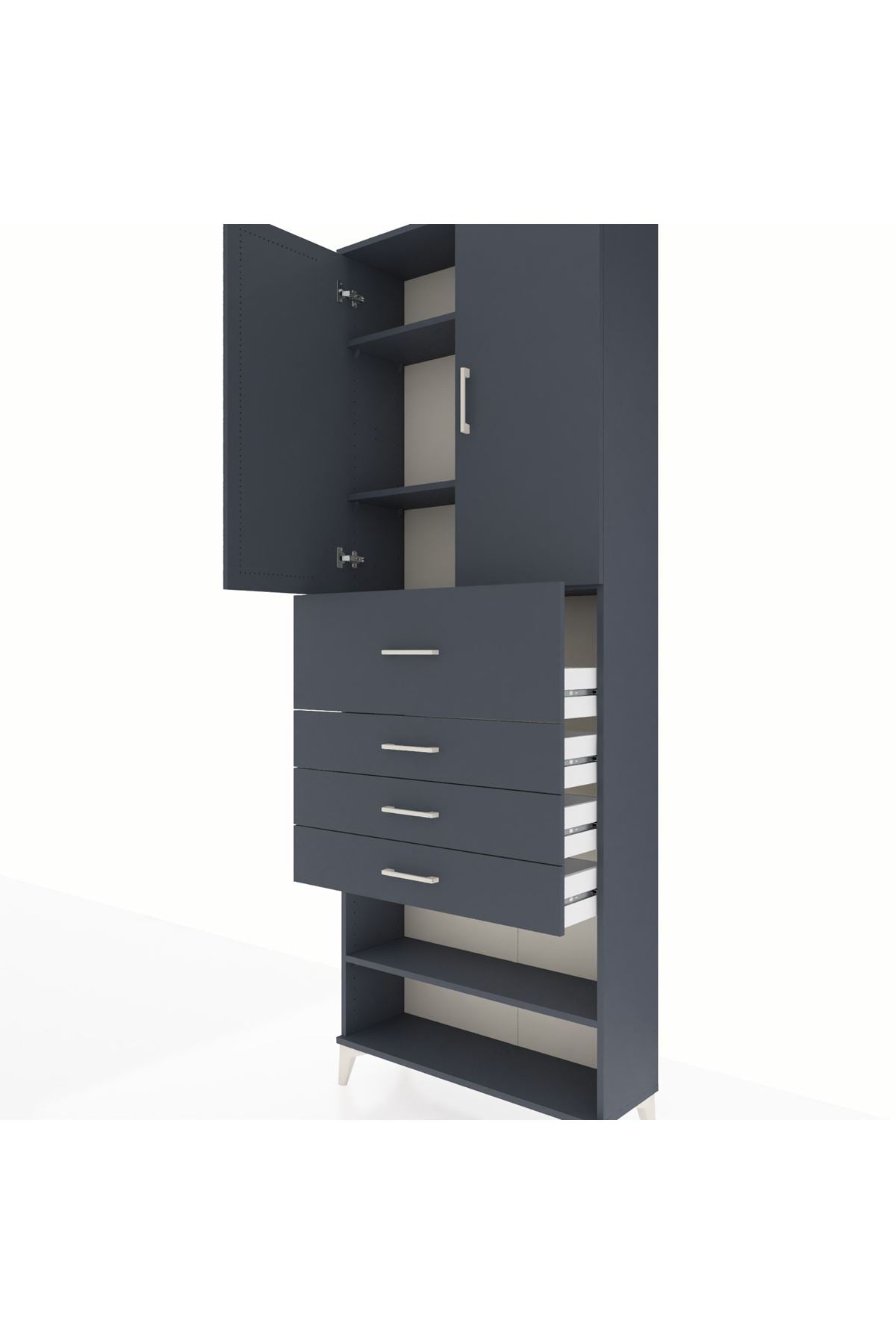 Arges Dolap 4 Raflı 4 Çekmeceli 2 Kapaklı 88x30x243 Antrasit-Antrasit