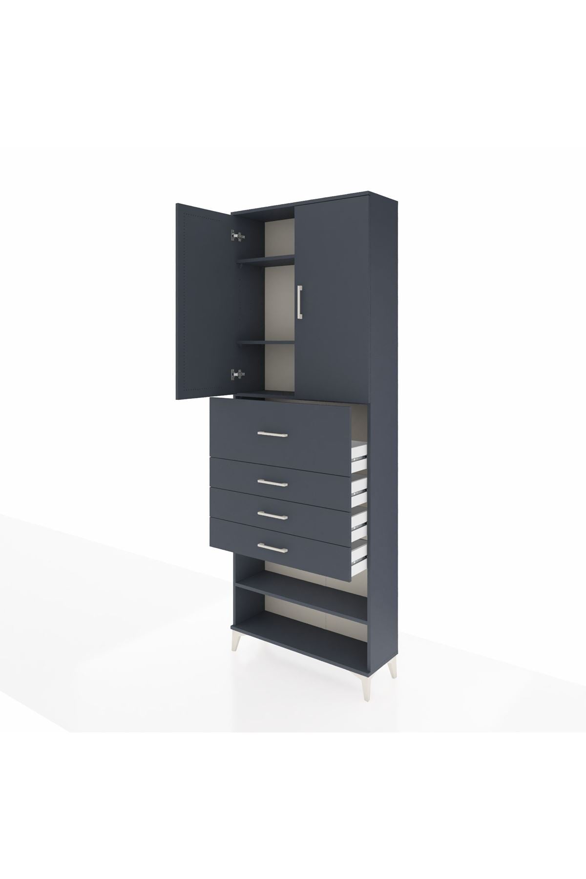 Arges Dolap 4 Raflı 4 Çekmeceli 2 Kapaklı 88x30x243 Antrasit-Antrasit