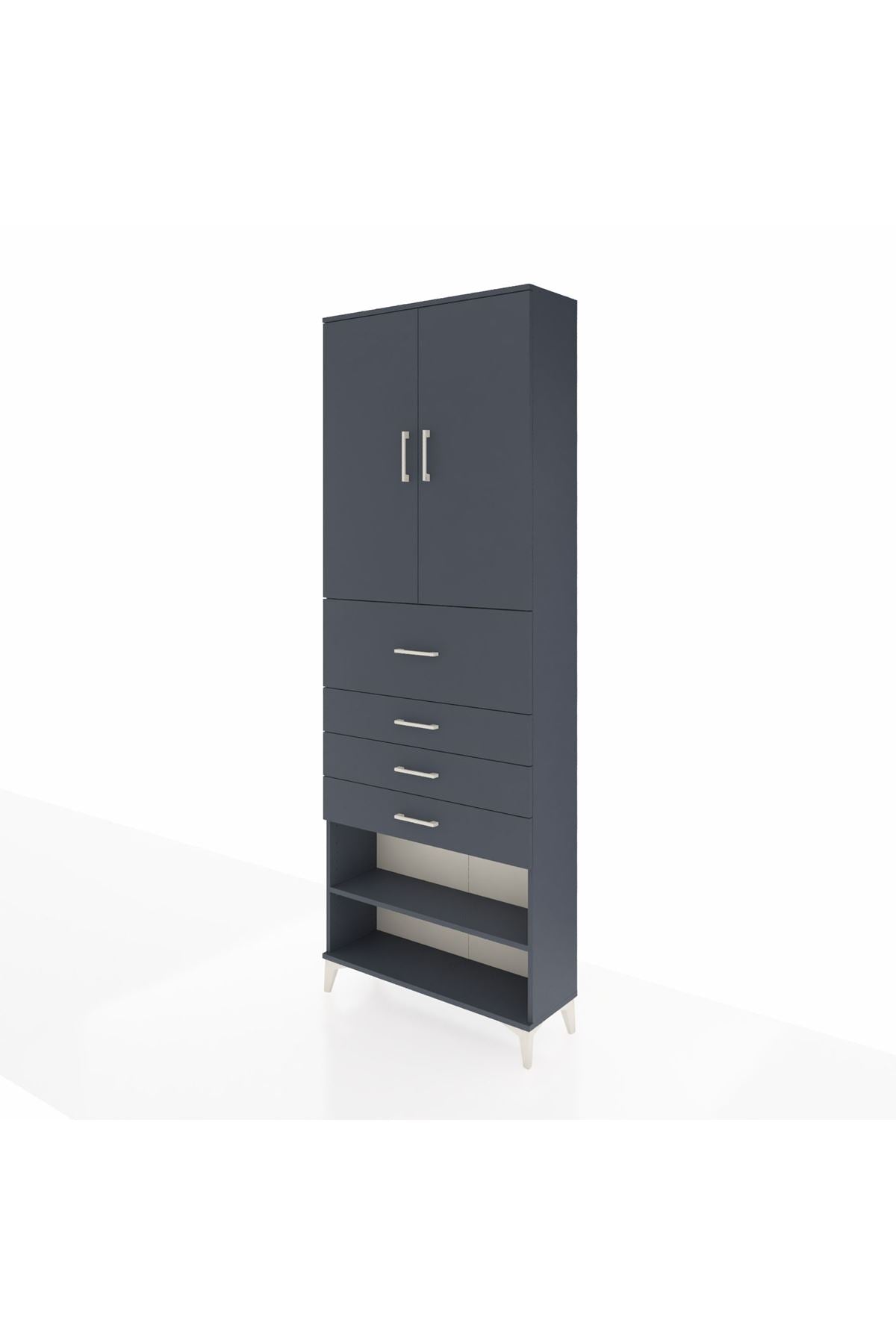 Arges Dolap 4 Raflı 4 Çekmeceli 2 Kapaklı 88x30x243 Antrasit-Antrasit