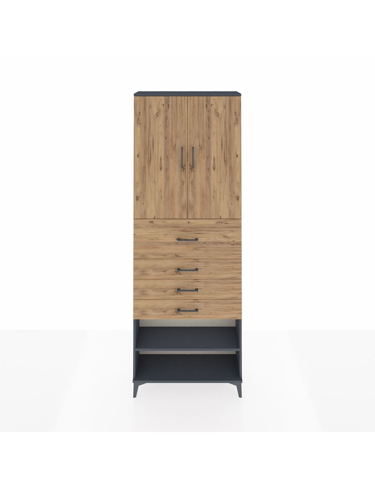 Arges Dolap 4 Raflı 4 Çekmeceli 2 Kapaklı 88x30x243 Antrasit-Çam