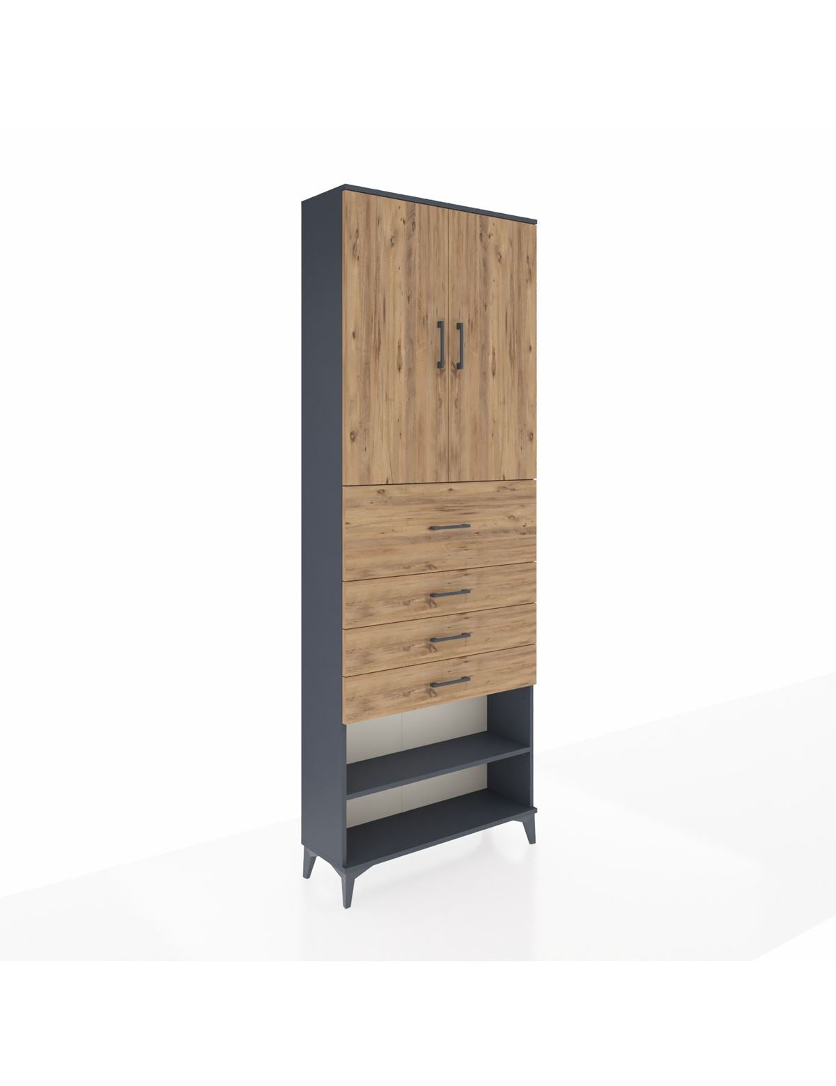 Arges Dolap 4 Raflı 4 Çekmeceli 2 Kapaklı 88x30x243 Antrasit-Çam