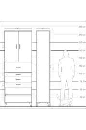 Arges Dolap 4 Raflı 4 Çekmeceli 2 Kapaklı 88x30x243 Antrasit-Çam