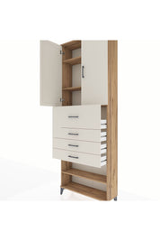 Arges Dolap 4 Raflı 4 Çekmeceli 2 Kapaklı 88x30x243 Çam-Aytaşı