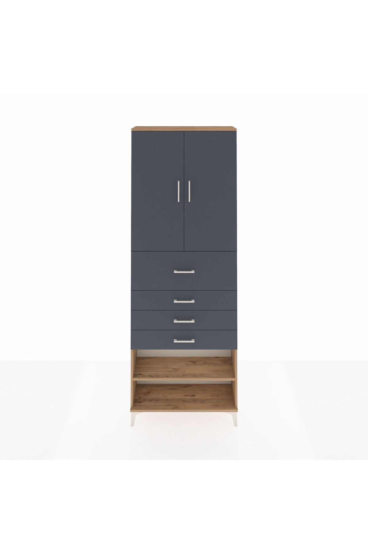 Arges Dolap 4 Raflı 4 Çekmeceli 2 Kapaklı 88x30x243 Çam-Antrasit