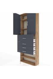 Arges Dolap 4 Raflı 4 Çekmeceli 2 Kapaklı 88x30x243 Çam-Antrasit