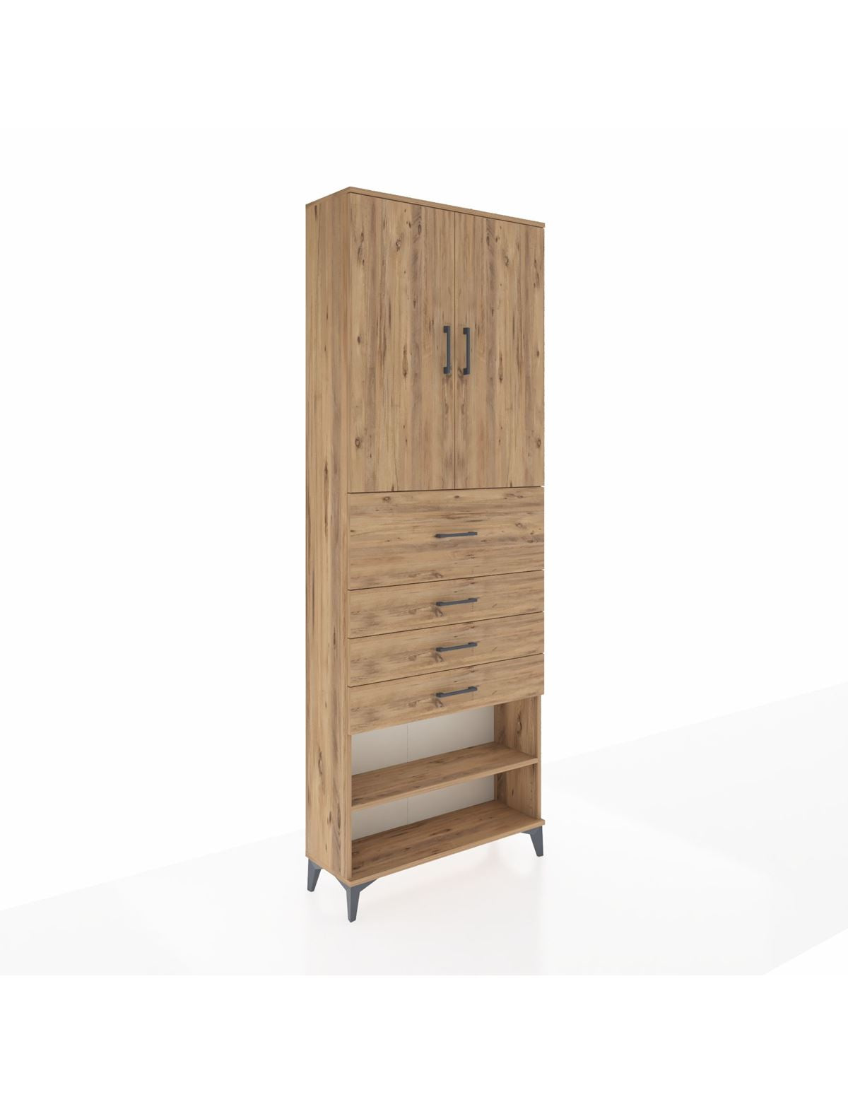 Arges Dolap 4 Raflı 4 Çekmeceli 2 Kapaklı 88x30x243 Çam-Çam