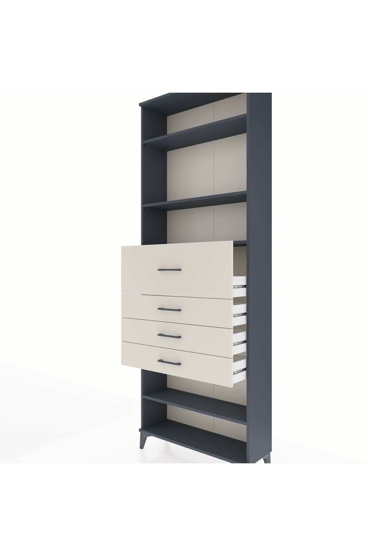 Arges Dolap 4 Raflı 4 Çekmeceli 88x30x243 Antrasit-Aytaşı