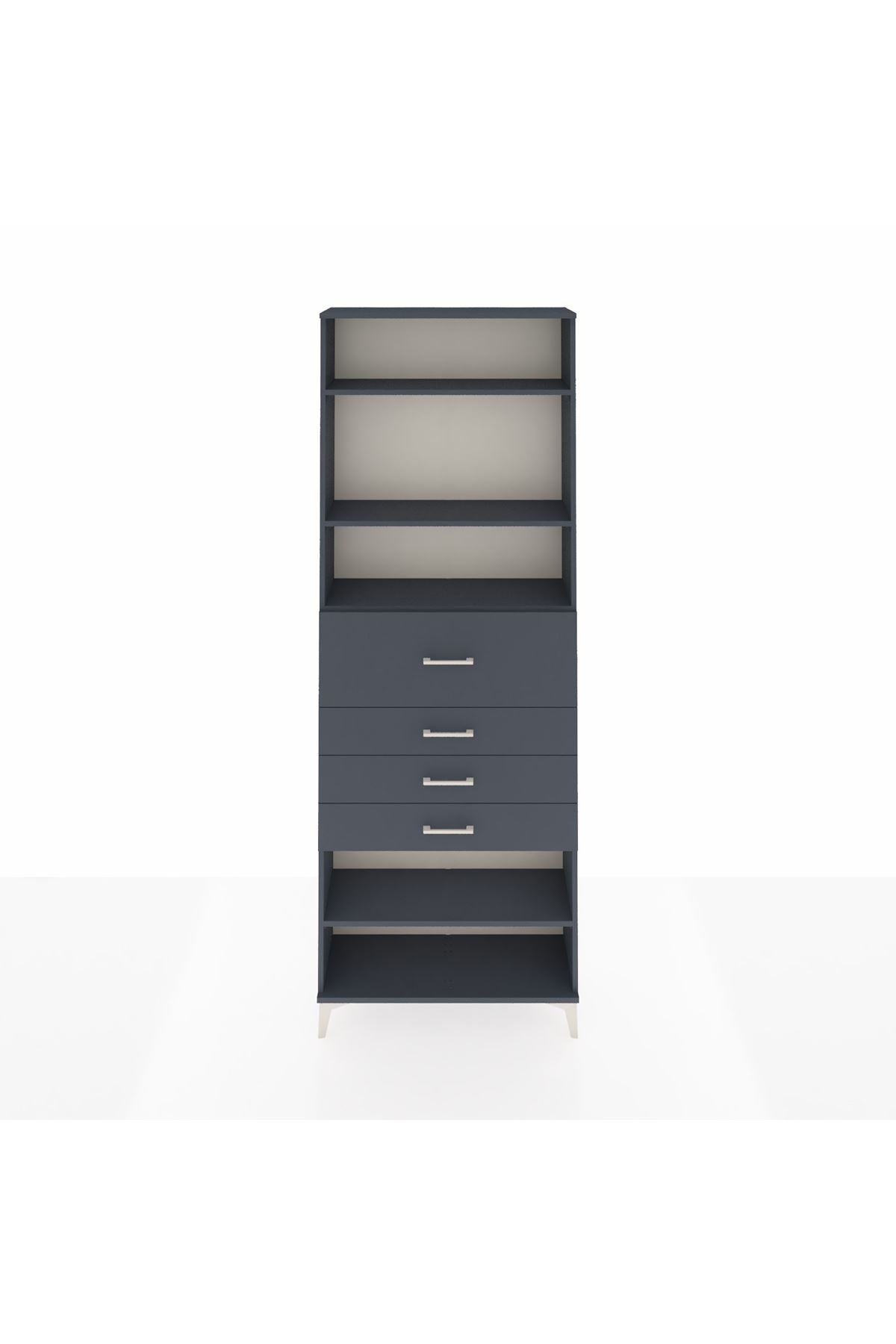 Arges Dolap 4 Raflı 4 Çekmeceli 88x30x243 Antrasit-Antrasit