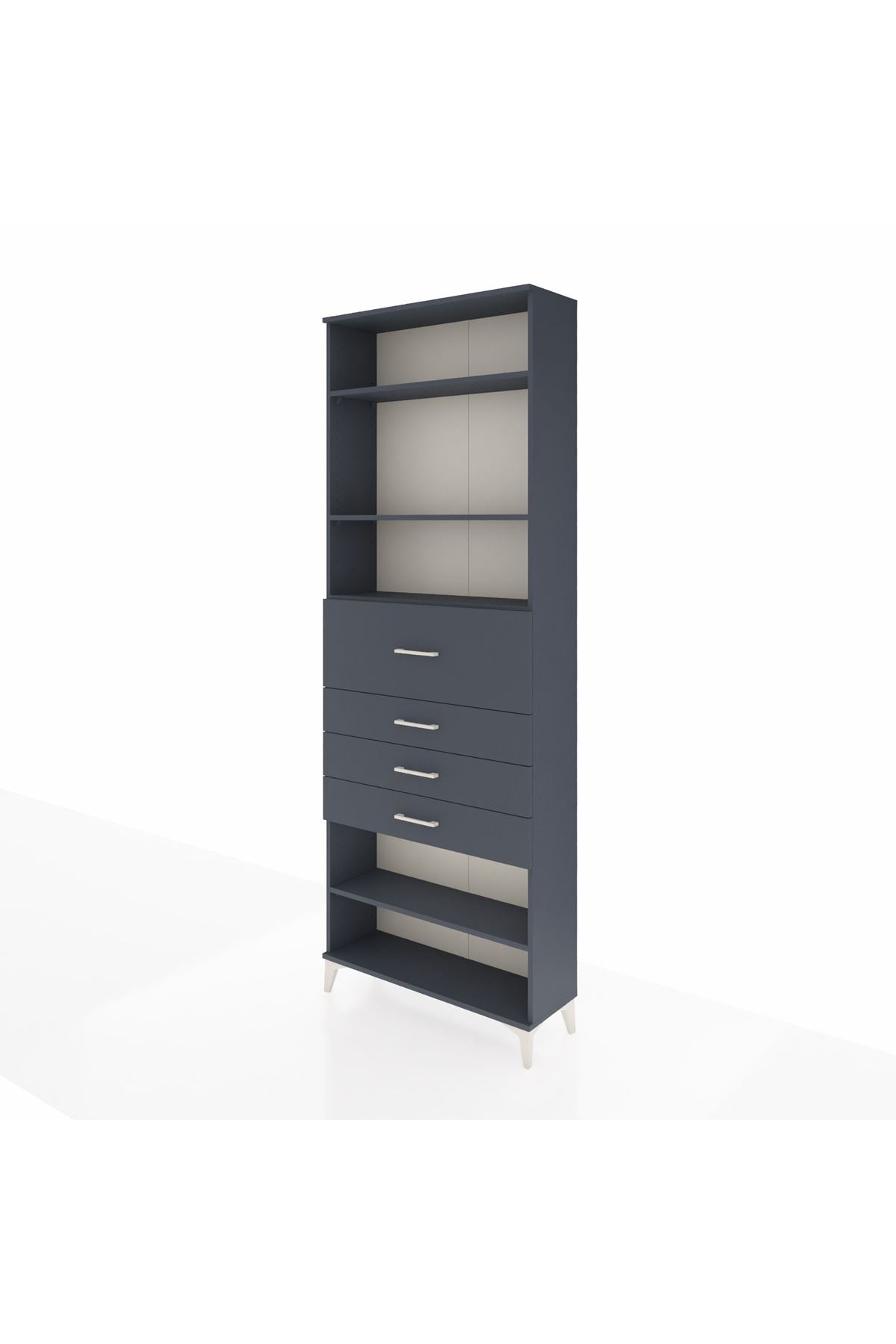 Arges Dolap 4 Raflı 4 Çekmeceli 88x30x243 Antrasit-Antrasit