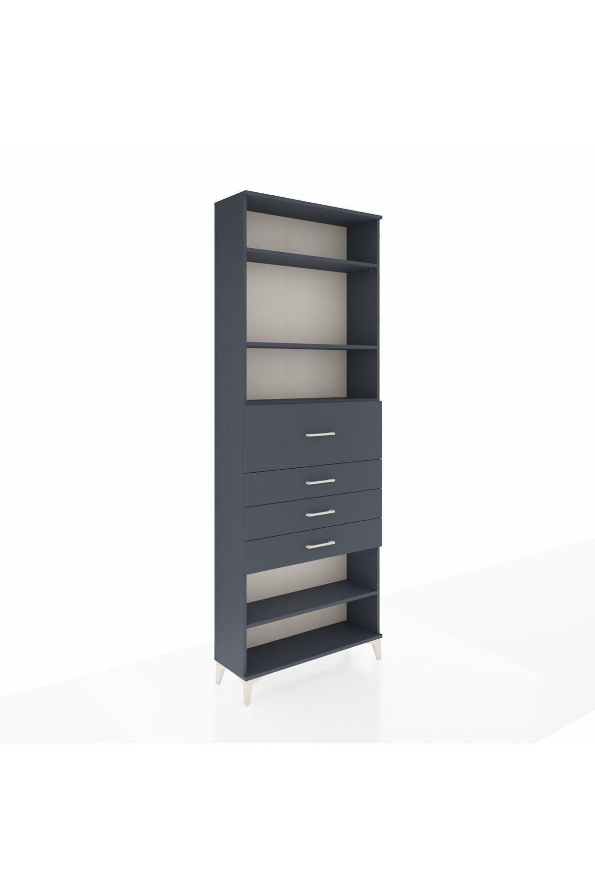 Arges Dolap 4 Raflı 4 Çekmeceli 88x30x243 Antrasit-Antrasit