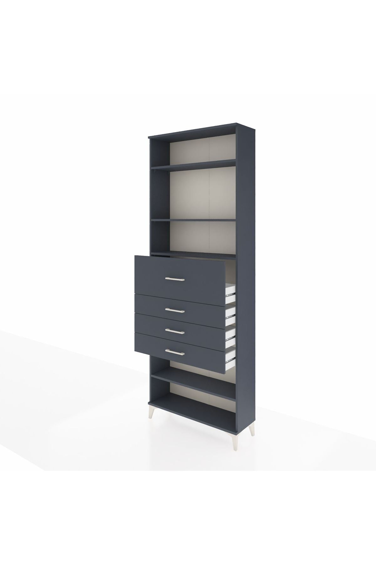 Arges Dolap 4 Raflı 4 Çekmeceli 88x30x243 Antrasit-Antrasit