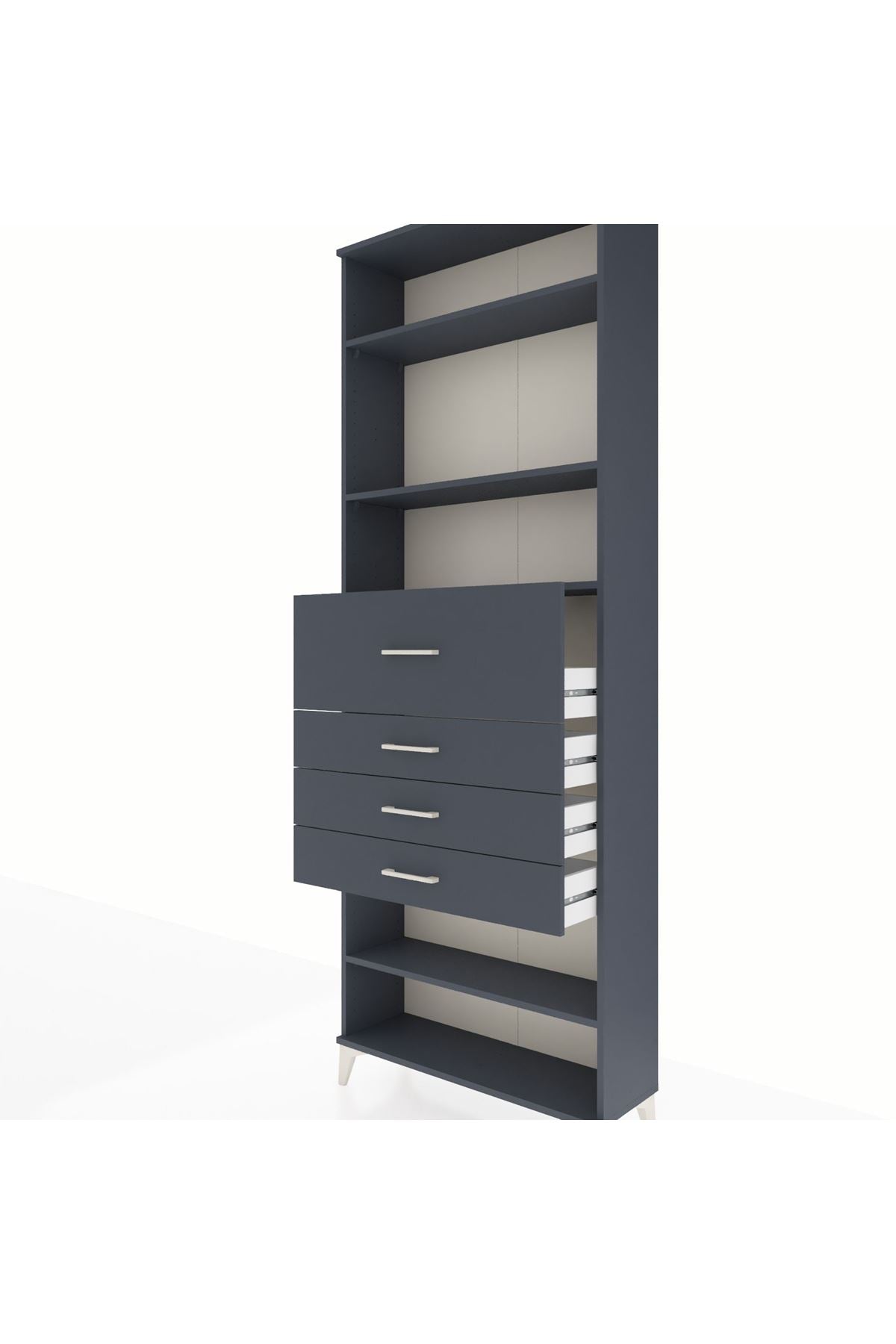 Arges Dolap 4 Raflı 4 Çekmeceli 88x30x243 Antrasit-Antrasit