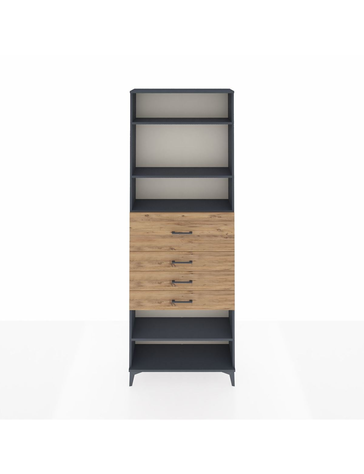 Arges Dolap 4 Raflı 4 Çekmeceli 88x30x243 Antrasit-Çam